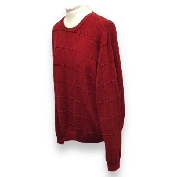 IZOD Mens Crewneck Knit Pullover Sweater Vintage 90s Chunky Cotton Grid Red XXL - Picture 3 of 9